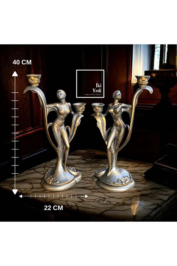 Lindsay Dekoratif Kadın Figürlü 2’li Şamdan